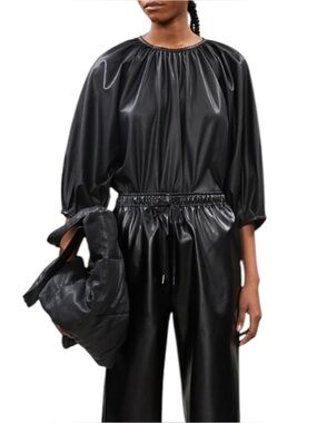 The Frankie Shop Gathered Neck Faux Leather Oversized Top